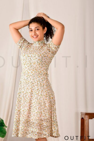 High Neck Flared Lace Dress