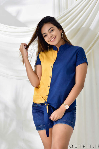 Two Tone Front Tie Top