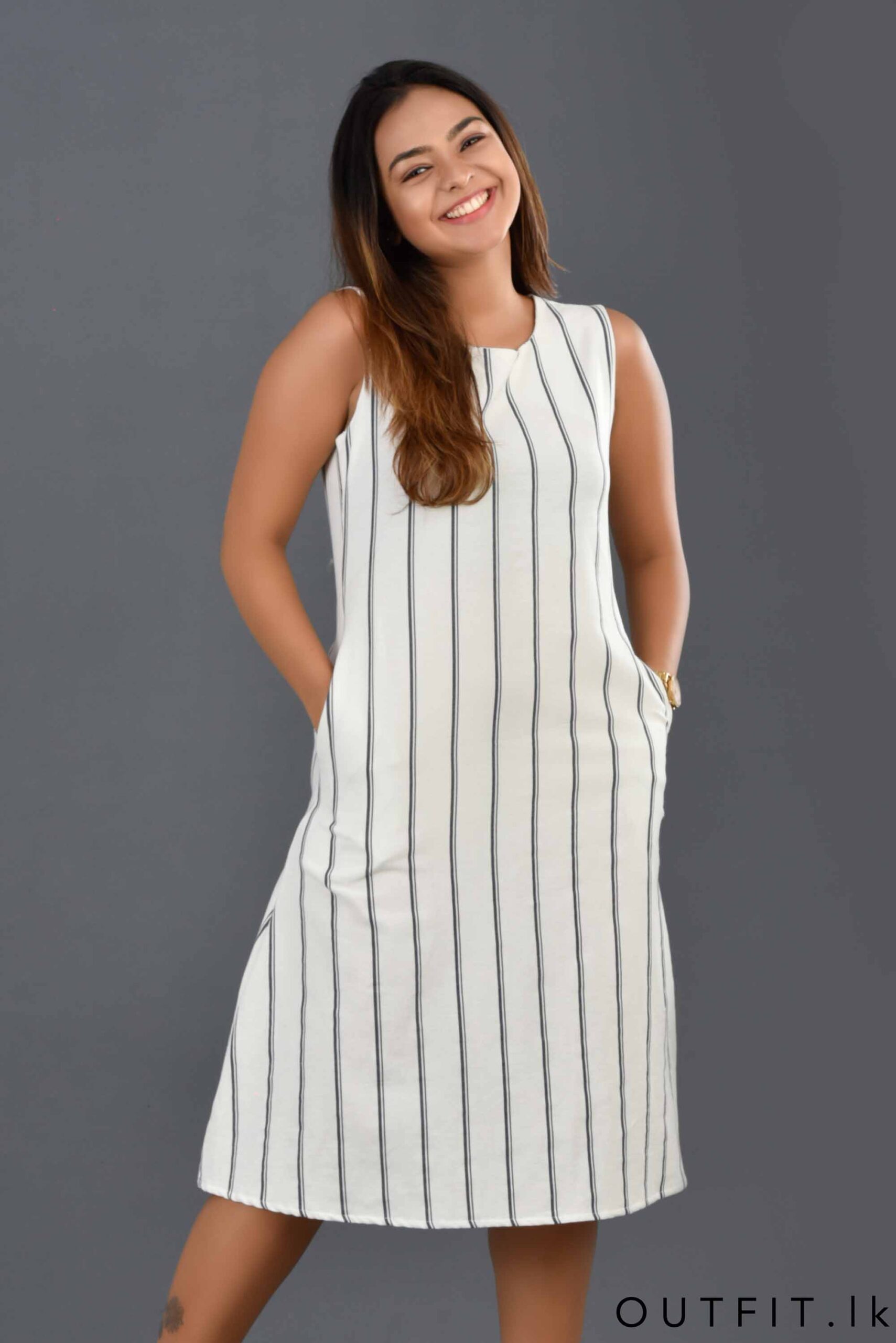Striped Casual Linen Dress - OUTFIT.lk