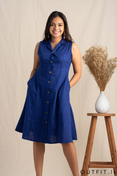Sleeveless Collard Linen Dress