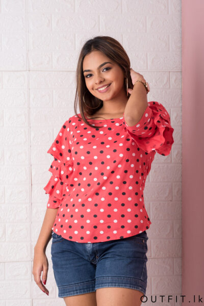 Dotted Frilled Sleeve Top