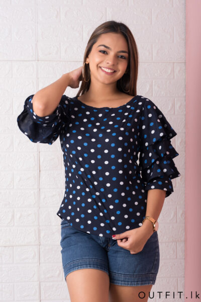 Dotted Frilled Sleeve Top