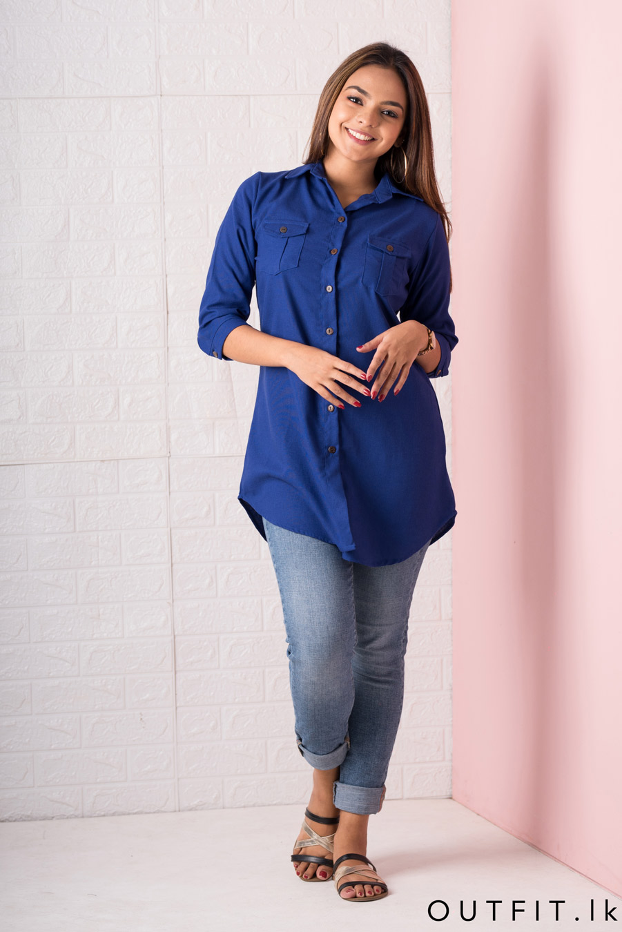 Collared Tunic Linen Top - OUTFIT.lk