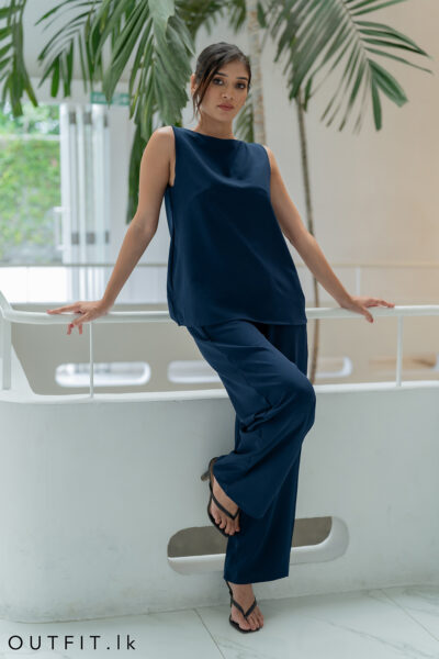Boat Neck Sleeveless Top and Wide Leg Pants Set