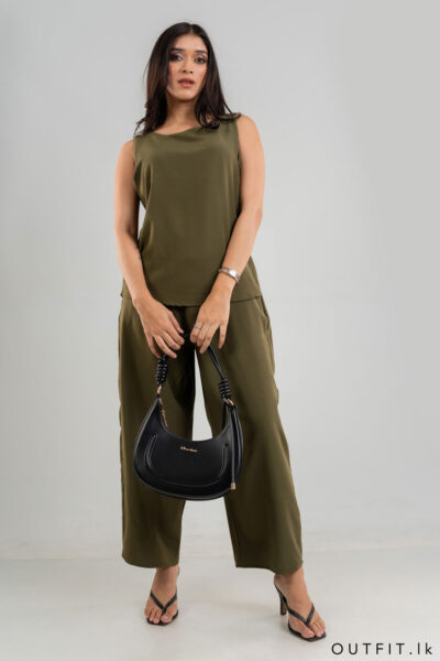 Boat Neck Sleeveless Top and Wide Leg Pants Set