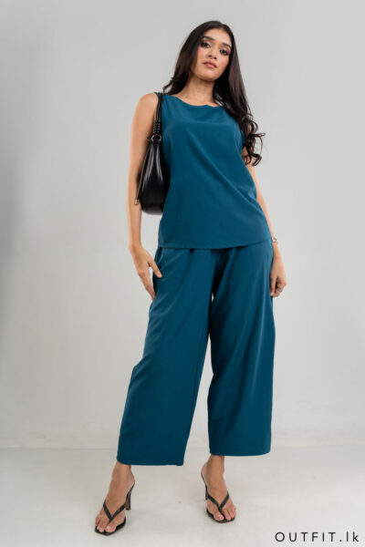 Boat Neck Sleeveless Top and Wide Leg Pants Set