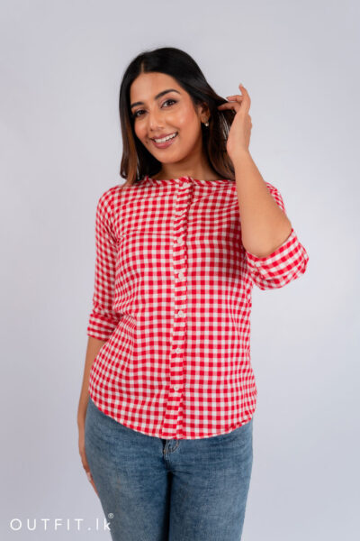 Round Neck Checked Top