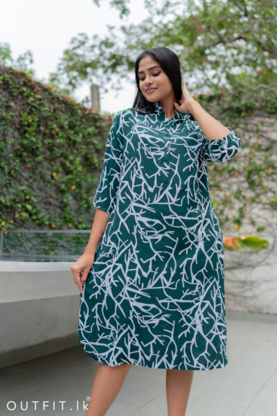 Half Collared Printed Linen Dress